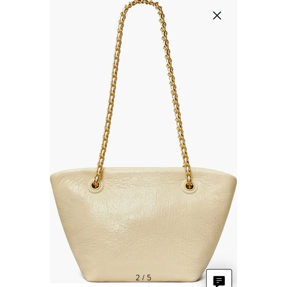 Tory Burch Small Ella Crinkle Chain Convertible Crossbody Bag Color Oats New